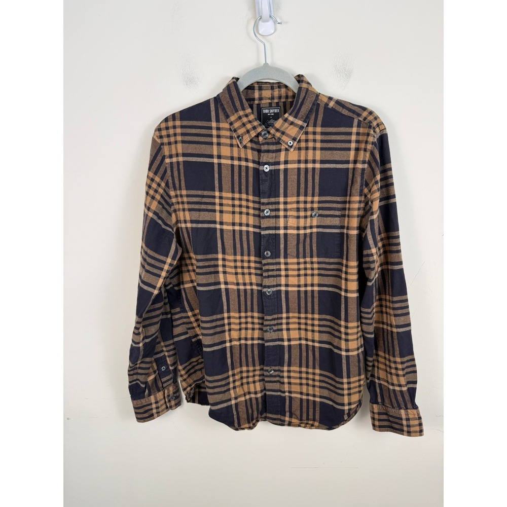 Todd Snyder Albini Italian Fabric Brown Navy Plaid Flannel Shirt Mens L